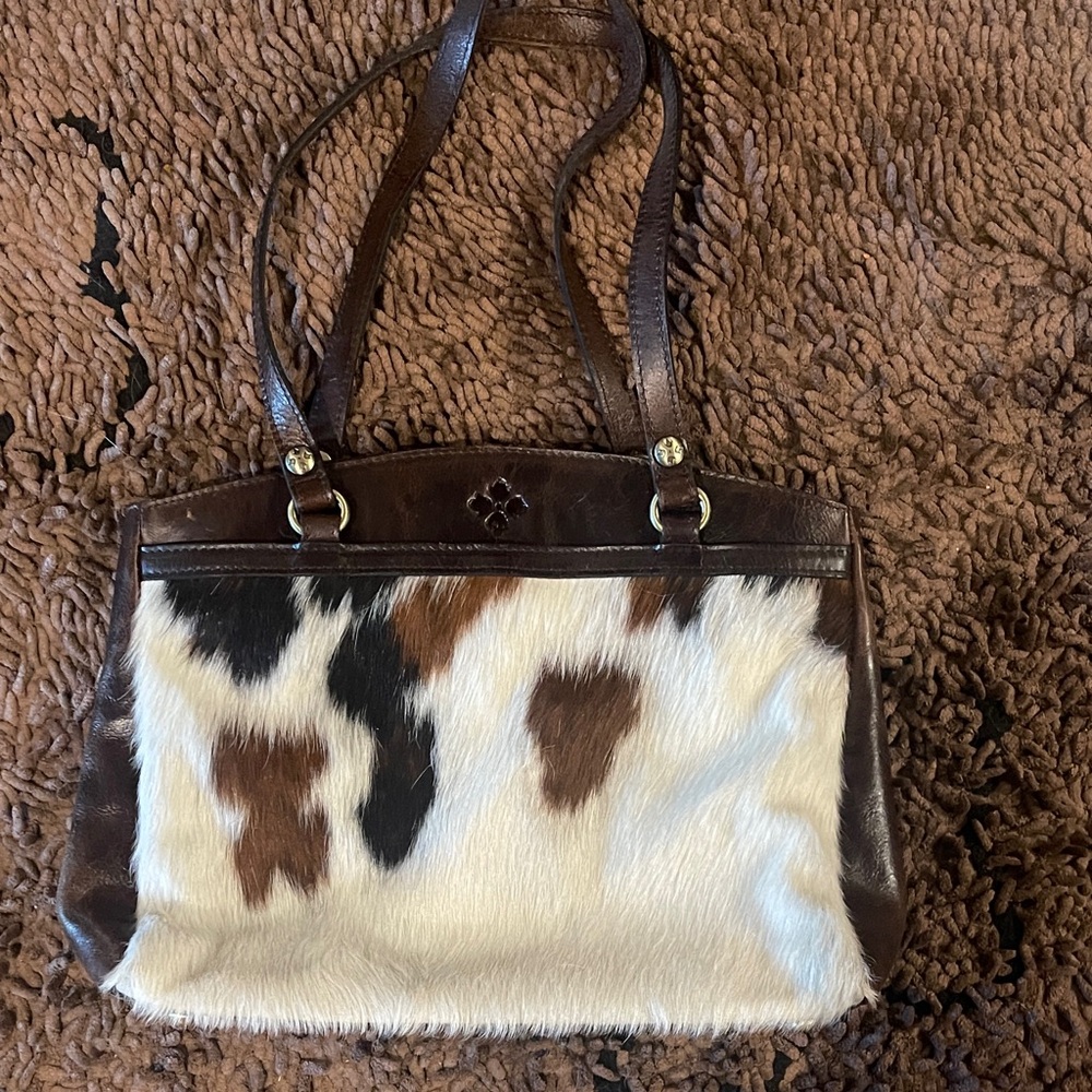 Brown and White Leather Tote Bag